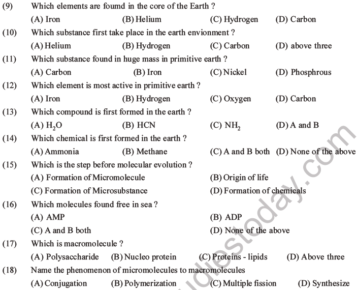 NEET Biology Evolution MCQs Set B, Multiple Choice Questions